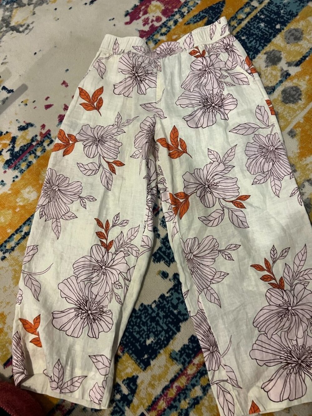 Rachel Roy 100% Linen Floral Wide Leg Pants Size L